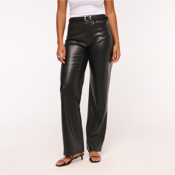 Abercrombie & Fitch 90s Relaxed Vegan Leather Black Ultra High Rise Sz. 27/4 - Picture 2 of 8